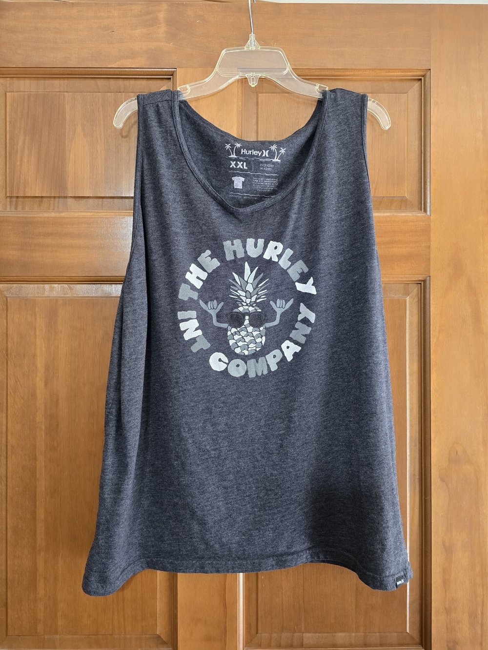 Hurley Men's Dark Gray Graphic Tank Top with Light Gray Pineapple Logo